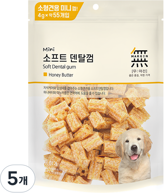 무마진 강아지 대용량 소프트 미니 덴탈껌 55p, 220g, 5개, 허니버터