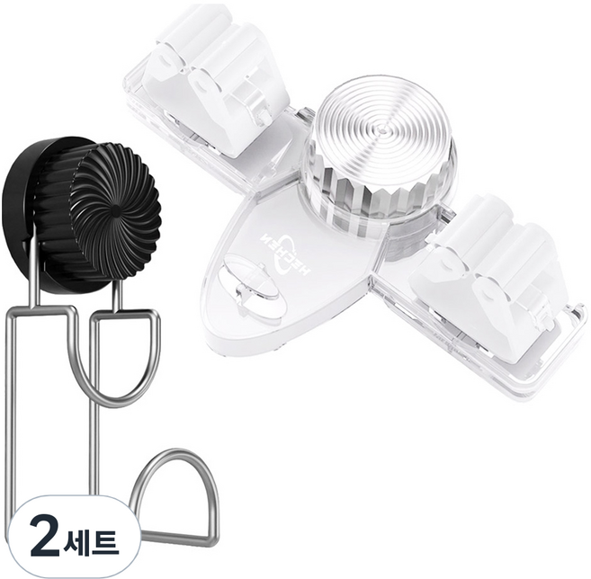 모나코올리브 이중흡착 다이얼 더블 밀대걸이 + 대야걸이 세트, 밀대걸이(투명) + 대야걸이(블랙), 2세트