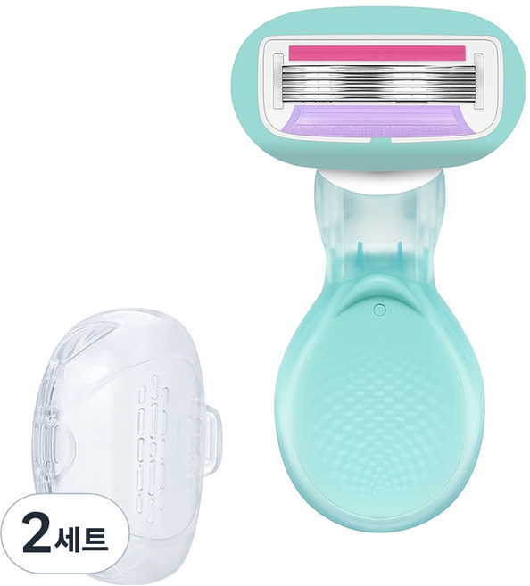바롬몰 여성용 5중날 긁힘방지 면도기 숏 그린헤드 5.5 x 8cm + 블레이드 + 풀케이스 세트, 2세트