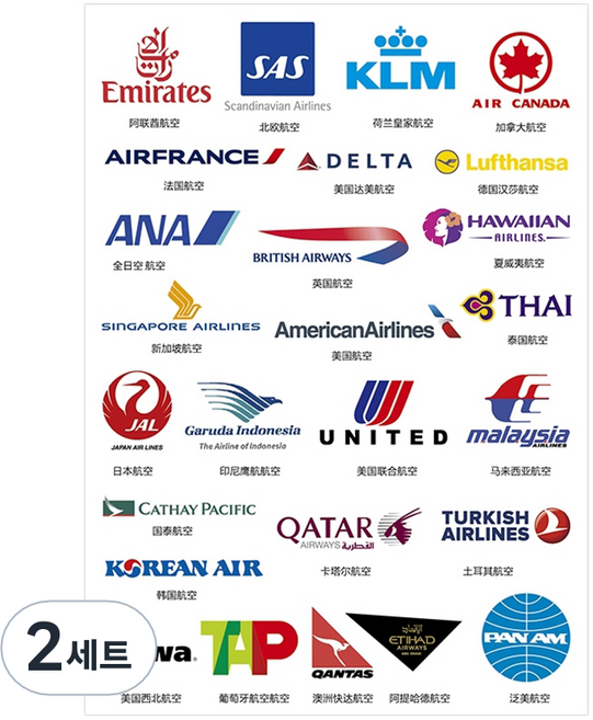 파티복닷컴 항공사 로고 캐리어스티커 26종 세트 STST0011, 혼합 색상, 2세트