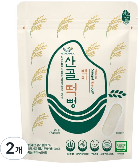 에코맘의산골이유식 산골떡뻥, 백미맛, 20g, 2개
