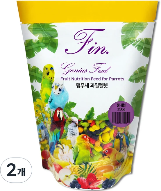 Fin 지니어스피드 후르츠뉴트리션 중대형 앵무새 과일펠렛 사료, 350g, 2개 - 쿠팡