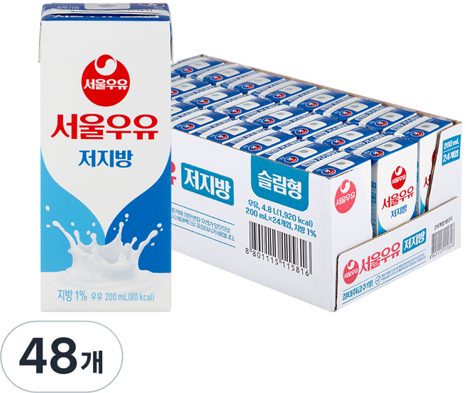 서울우유 저지방 멸균 우유, 200ml, 48개