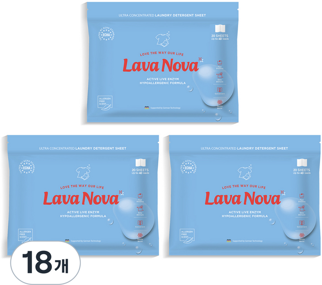 라바노바 고농축 시트형 겸용 세탁세제, 20개입, 18개