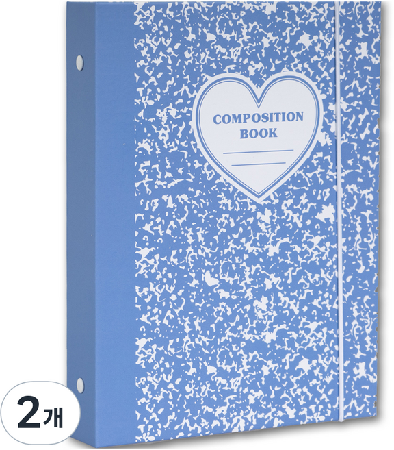 루카랩 컴포지션 A5 25R 6공 화이트링 하드커버 + 밴드, 블루, 2개