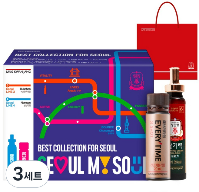 정관장 정품 베스트 컬렉션 포 서울 에브리타임샷 20ml 5p + 활기력 20ml 5p 세트, 3세트