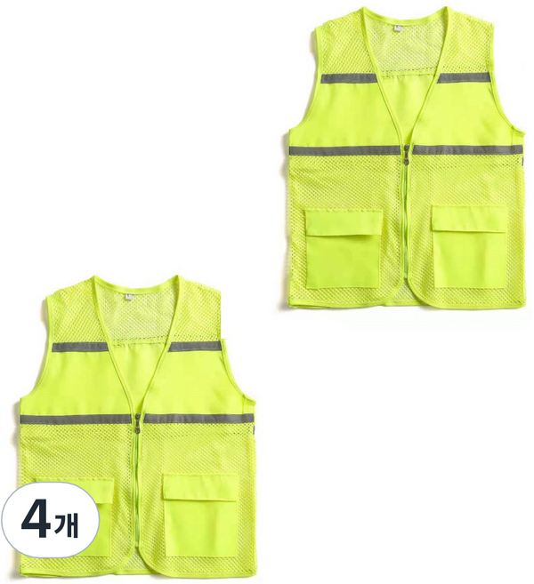 패션공감 반사판 작업 심플 메쉬 조끼, 형광옐로우, 4개