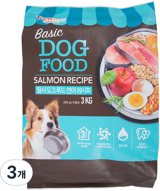 탐사6free강아지 사료 연어 레시피, 3kg, 3개