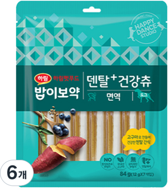 하림펫푸드밥이보약 강아지 덴탈플러스 건강츄 면역 7p, 84g, 6개, 고구마맛
