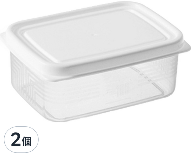 PP材質小巧型食物分裝保鮮盒 長方形/透底白蓋, 容器 + 蓋子, 2組