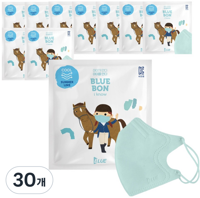 블루본 아이노우 썸머라인 새부리형 컬러마스크 소형, 1개입, 30개, 민트