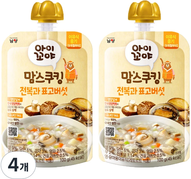아이꼬야 맘스쿠킹 이유식 9개월부터, 100g, 4개, 전복과 표고버섯 - 쿠팡