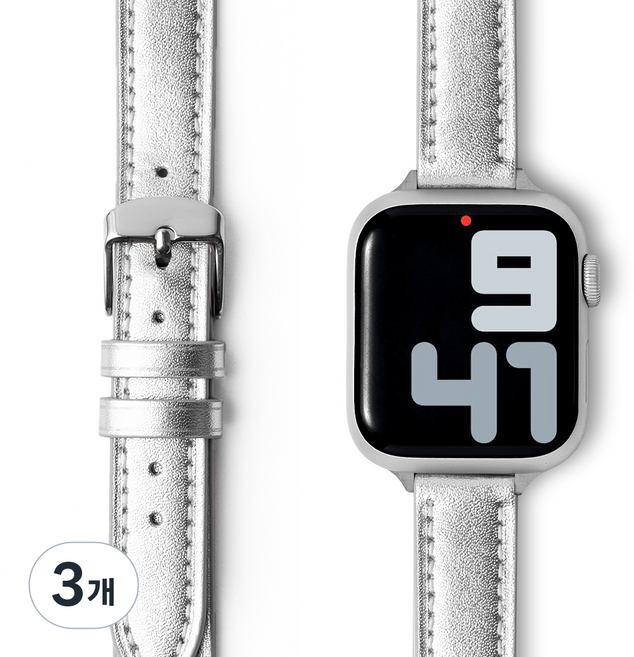누아트 애플워치 호환 스트랩 싱글 투어 슬림 레더 브레이슬릿, 실버, 3개
