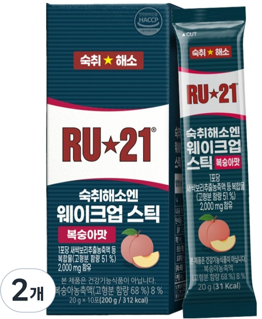 알유21 숙취해소엔 웨이크업 스틱 복숭아맛 10p, 2개, 200g