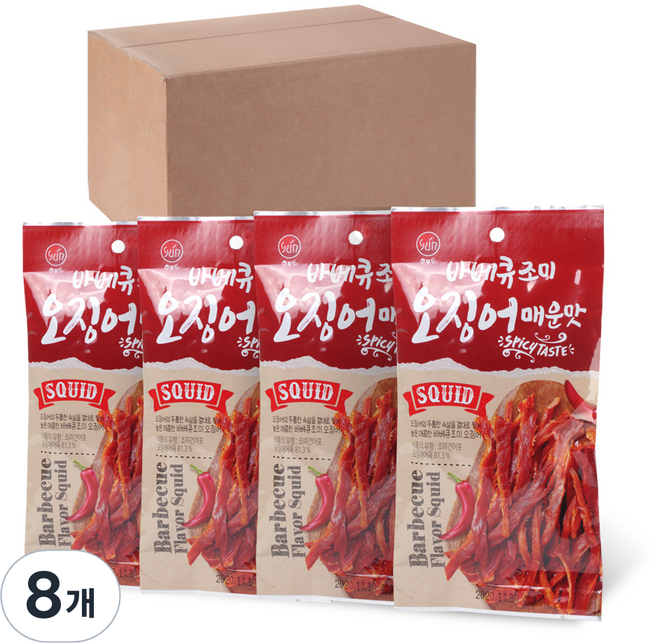 썬푸드 바베큐조미 오징어 매운맛, 40g, 8개