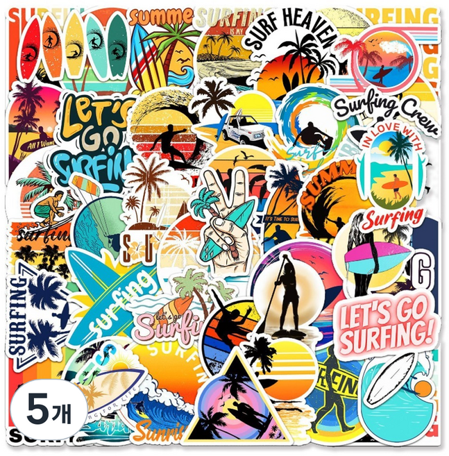 아이엔피 감성충만 방수PVC 다꾸 스티커 G1275 50p, 서핑, 5개
