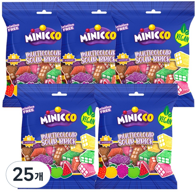 미니꼬 멀티컬러 사우어 브릭 비건젤리, 50g, 25개