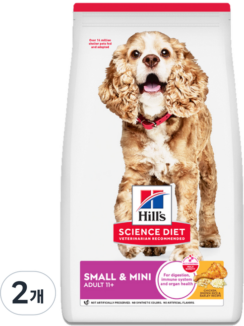 힐스사이언스다이어트 강아지 어덜트 11+ 스몰 앤 미니 기능성 사료, 심장, 2kg, 2개
