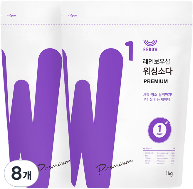 레인보우샵 프리미엄 워싱소다 세탁세제 리필, 1kg, 8개