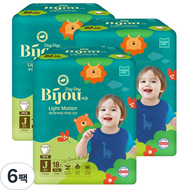 데이데이비쥬 라이트모션 팬츠 팬티형 기저귀 아동용, 점보형(2XL), 108매