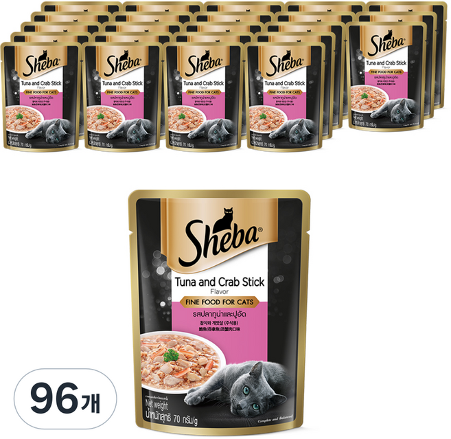 쉬바 고양이 주식 파우치, 참치+게살, 70g, 96개