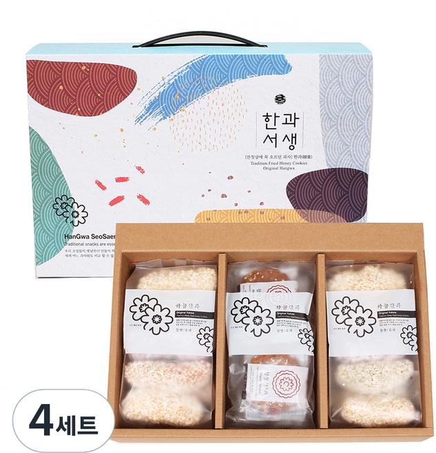 하늘한과 약과 한과서생 5가지맛 유과 80g x 2p + 찹쌀 약과 30g x 4p + 통밀 약과 30g x 4p 세트, 400g, 4세트