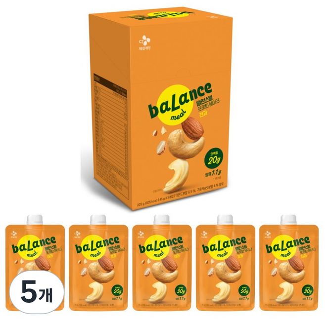 CJ제일제당 밸런스밀 프로틴 쉐이크 견과 5p, 225g, 5개