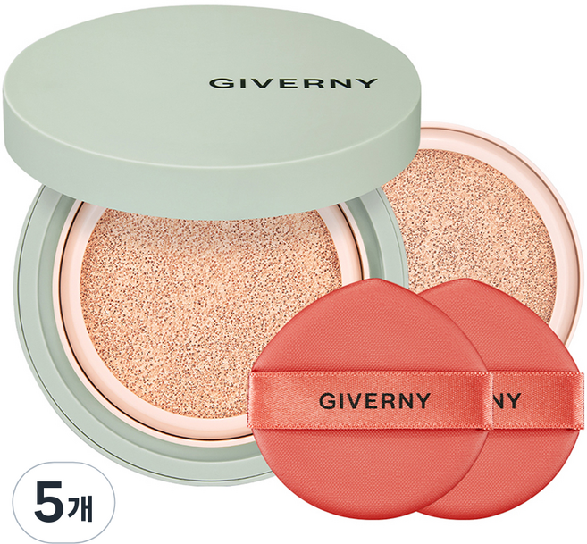 지베르니 밀착 커버 쿠션 파운데이션 본품 12g + 리필 12g 세트, 21호 라이트 베이지, 5개