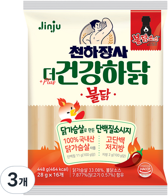 건강하닭 천하장사 더 불닭 소시지, 448g, 3개