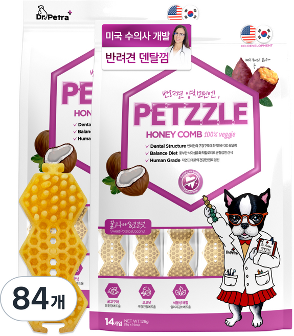 닥터페트라 강아지 펫즐 허니콤 덴탈껌 14p, 꿀고구마/코코넛맛, 9g, 84개