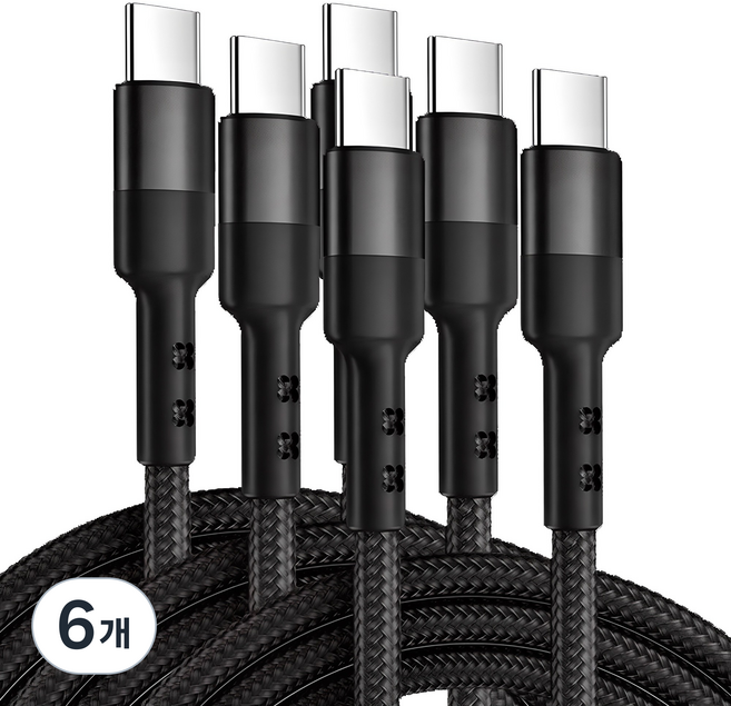 구스페리 단선방지 C타입 to C PD 초고속 충전케이블 60W, 2m, 블랙, 6개