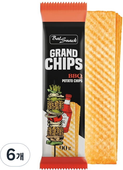 Bal Snack Grand Chips 洋芋片 BBQ風味, 6個, 90g