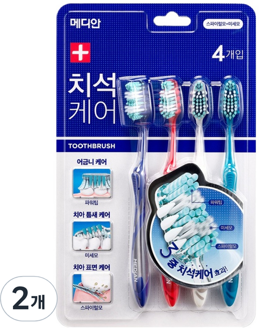 메디안 치석케어 칫솔, 2개, 4개입