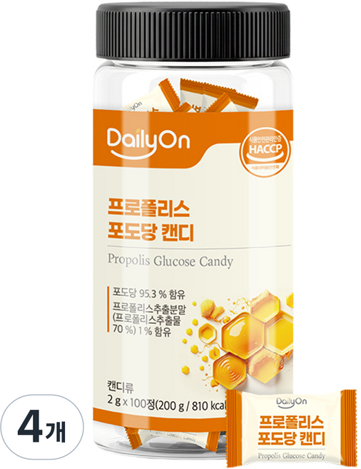 데일리온 프로폴리스 포도당 캔디 200g, 100정, 4개