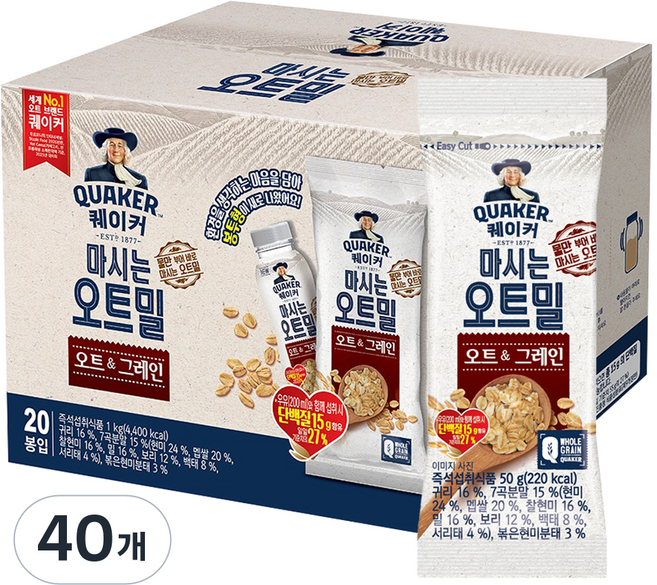 QUAKER 桂格 飲用燕麥片 燕麥與穀物 單包裝, 50g, 40個