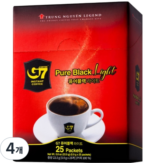 G7 퓨어블랙 라이트 원두커피믹스, 0.9g, 25개입, 4개