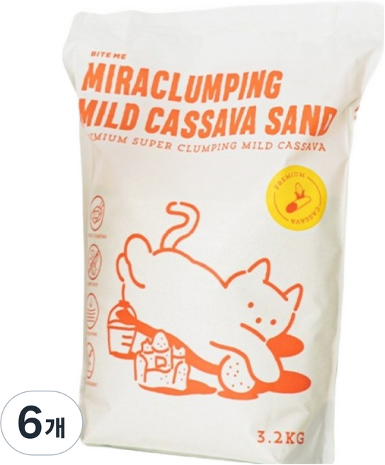 바잇미 고양이 미라클럼핑 카사바 모래, 3.2kg, 6개, 무향
