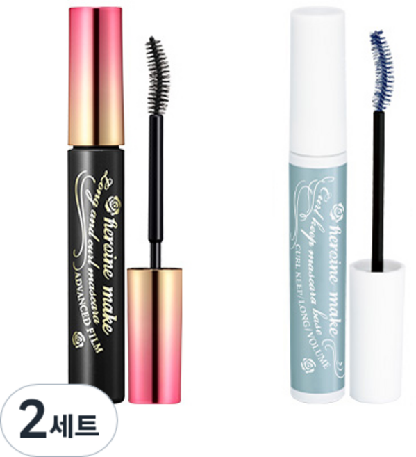 키스미 히로인메이크 롱앤컬 마스카라 어드밴스드 필름 + 컬 킵 마스카라 베이스, 01 딥블랙(마스카라), 2개