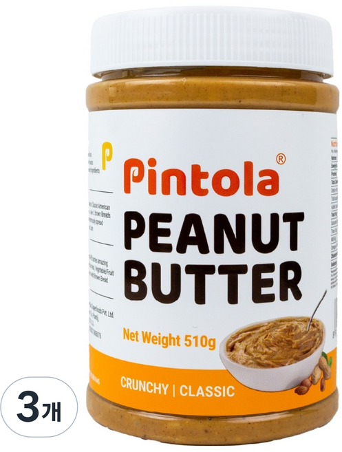 핀톨라 클래식 피넛버터 크런치, 510g, 3개