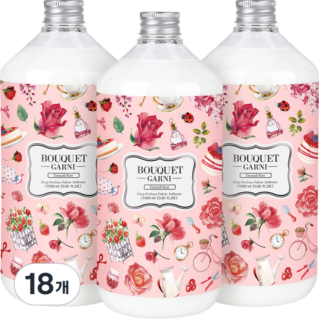 부케가르니 딥퍼퓸 섬유유연제 다마스크로즈, 1L, 18개