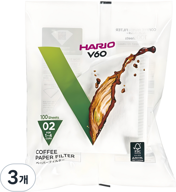 HARIO 好璃奧 V60 濾紙 02 白色 VCF-02-100W, 100入, 3個