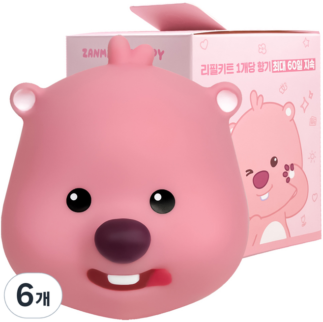 벨르아망 잔망루피 군침루피 빅페이스 리필형 차량용 방향제, 6개, 블랙베리 앤 베이