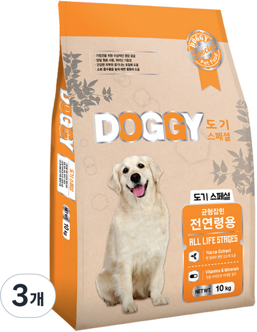 인터펫코리아 전연령 강아지 도기 스페셜 건식사료, 곡물, 10kg, 3개