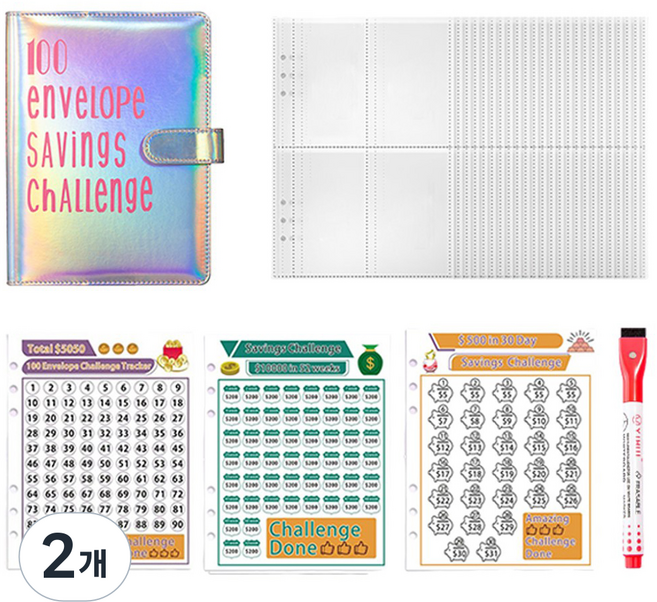 투데이리빙 현금 저축 챌린지 A5 다이어리 6공 CD_OST_AL07, 2개, 01 실버(CD_OST_AL077S)