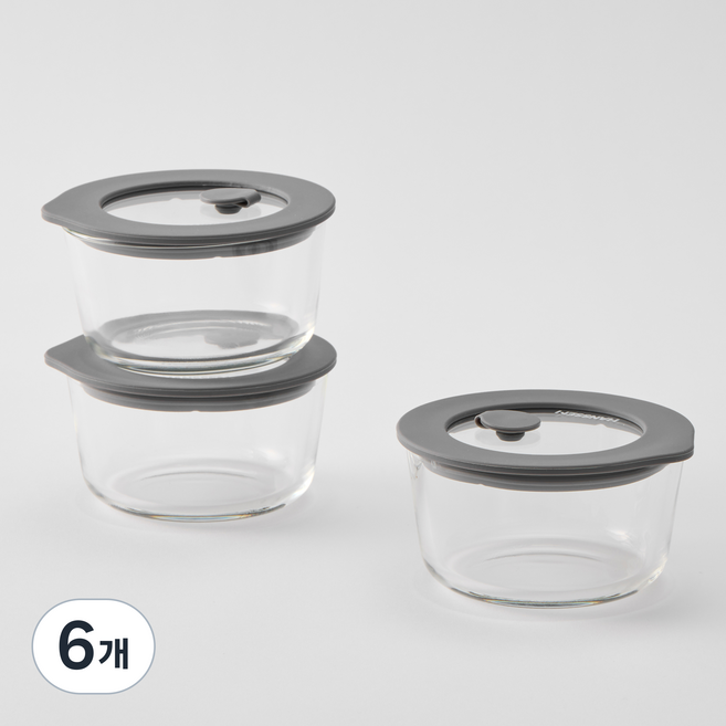 한샘 클리어 유리밥용기 그레이, 6개, 236ml