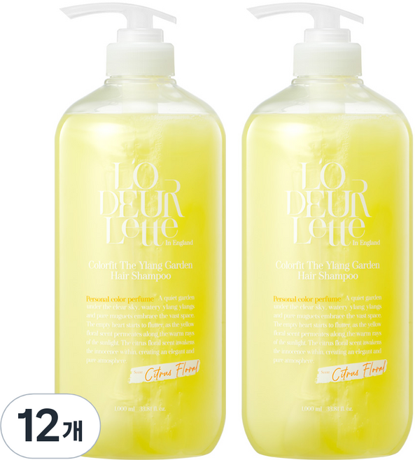 로더렛 컬러 핏 헤어 비오틴 약산성 퍼퓸 샴푸 시트러스 플로러 향, 1L, 12개