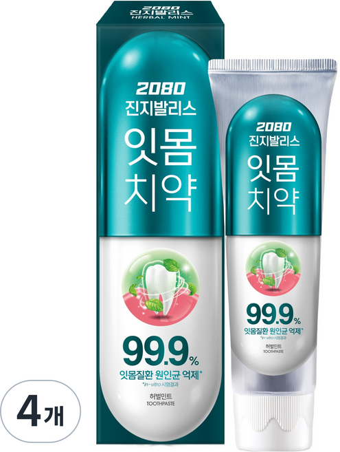2080 진지발리스 잇몸치약 허벌민트, 150g, 4개