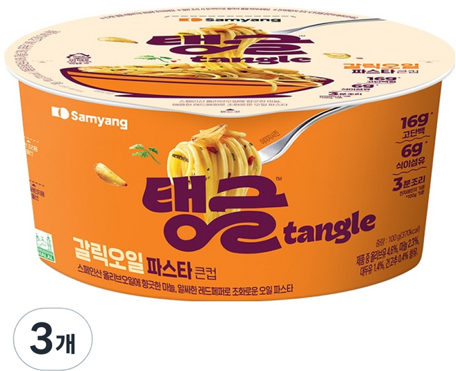 tangle 큰컵 갈릭오일 파스타, 100g, 3개