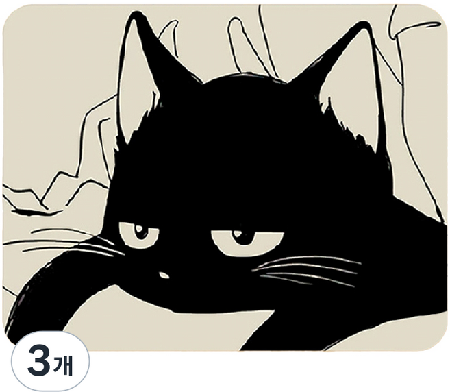 머니풀 귀여운 검은 고양이 미니 마우스 패드, 다운 캣, 3개