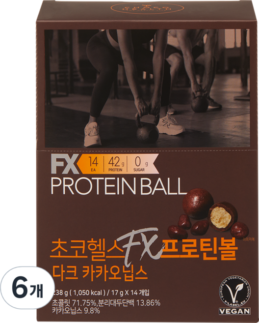 초코헬스 에프엑스 프로틴볼 다크 카카오닙스, 238g, 6개